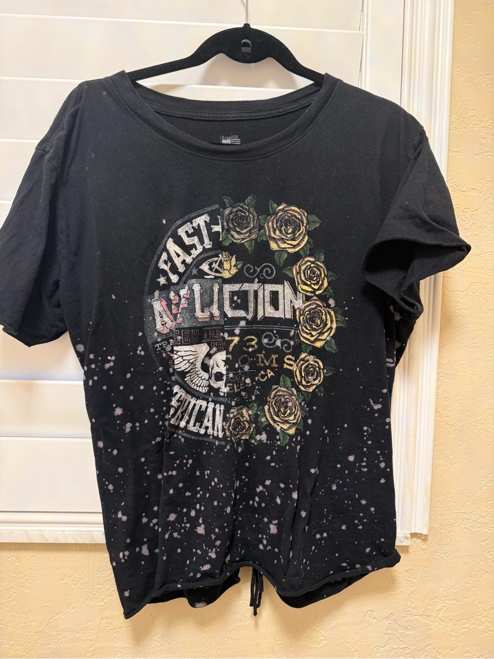 Affliction Black Graphic Short Sleeve Tee with Yellow Rose Print